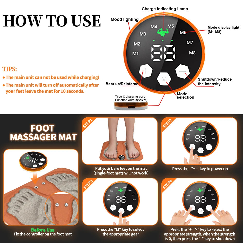 Smart Foot Massager Pad Muscle Relax Feet Acupoints Massage Electric Muscle Stimulation Improve Blood Circulation Health Care