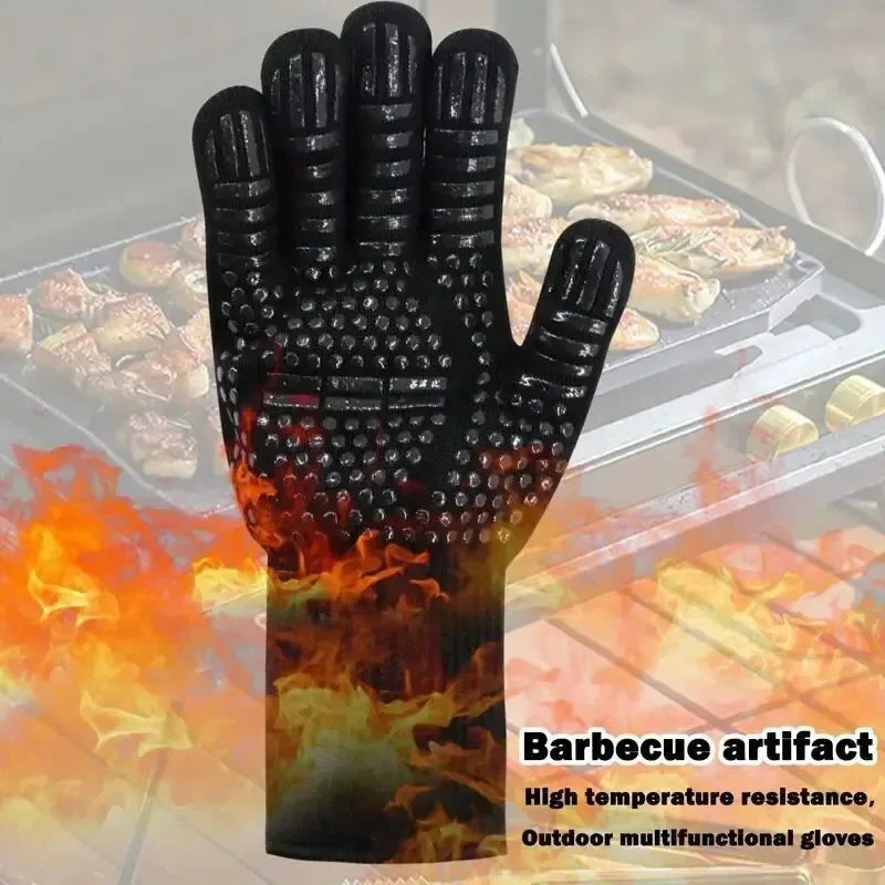 1pc Heat Resistant Oven Gloves Cut Resistant Non-Slip Silicone BBQ Gloves for Kitchen Grill Camping Cookware