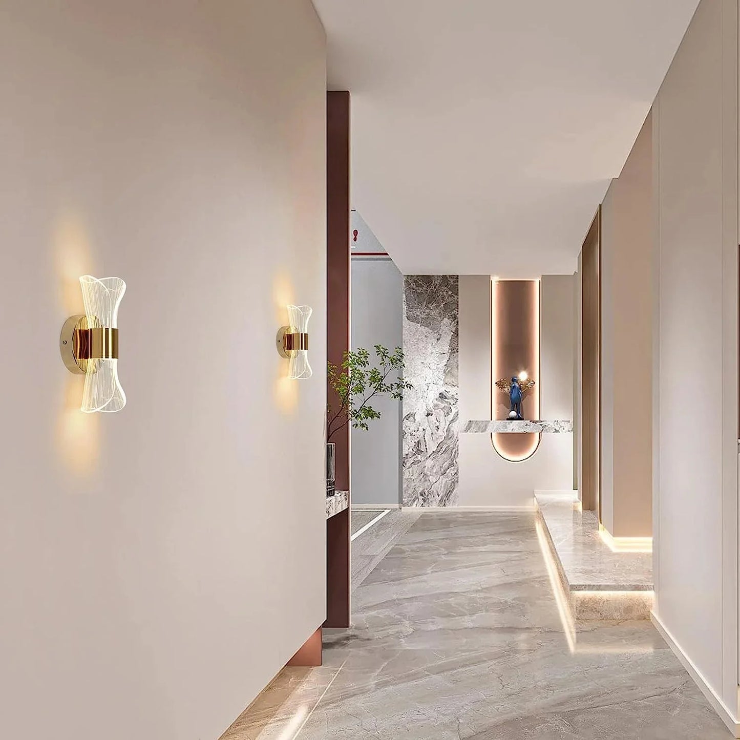 Gold Acrylic Wall Sconce, 12W Led Wall Lamp with 3 Color Temperature Options (3000K/4000K/6500K), Perfect for Hallway
