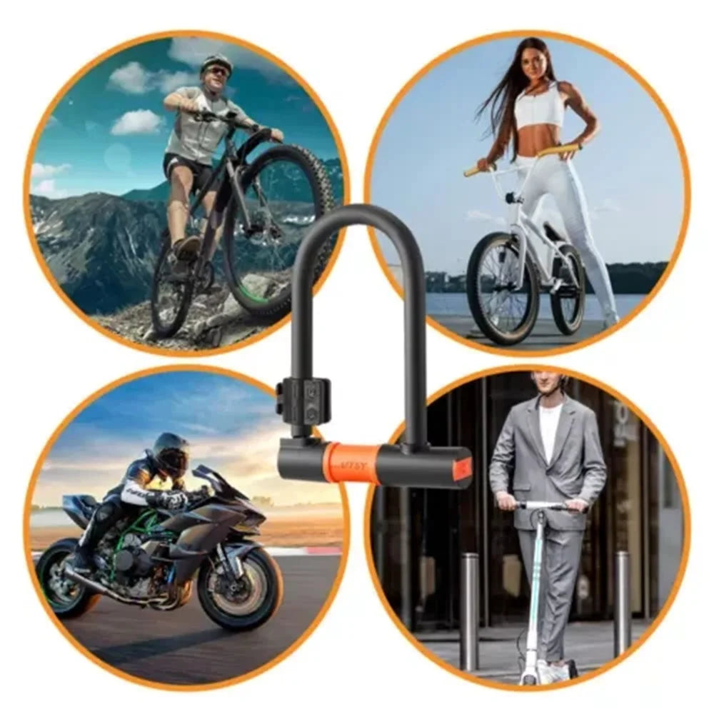 Heavy Duty U Shaped Bike Lock Bicycle D-Lock with Two Keys 1.2M Cable Bracket Anti-theft Bike Lock Cable Set