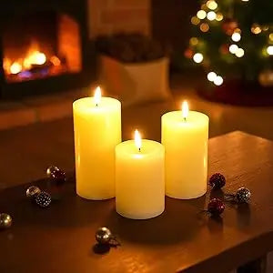 Flickering Flameless Candles Battery Operated with 10-Key Remote & 2/4/6/8-Hour Timer, Real Wax Pillar Grease LED Candles Set
