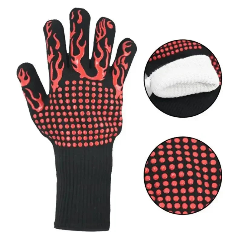 1pc Heat Resistant Oven Gloves Cut Resistant Non-Slip Silicone BBQ Gloves for Kitchen Grill Camping Cookware
