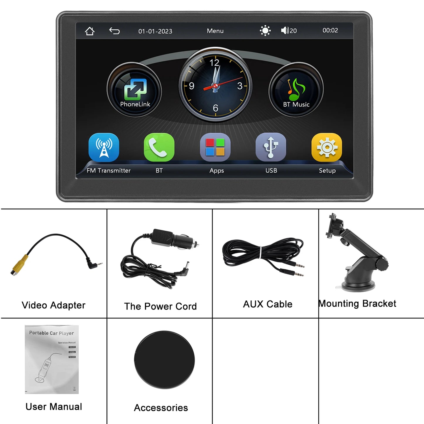 Podofo 7'' Screen Carplay MP5 Portable Smart Player Supports Android Auto With Apple Aiplay BT Music