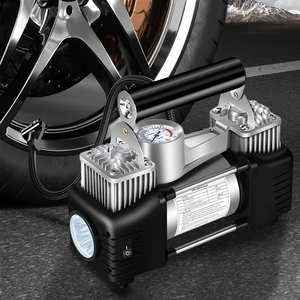 12V Portable Dual Cylinder Air Pump 150PSI Electric Car Tyre Inflator Automotive Inflation Pump Portable Dual Purpose Air Pump