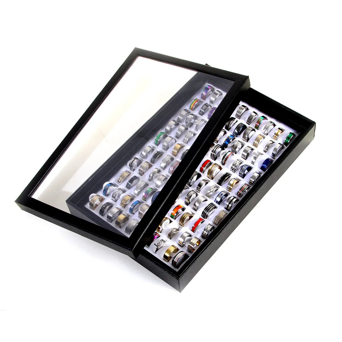 100pcs Mixed Rings Wholesale Lot Bulk Finger Band Rings for Men Women Birthday Jewelry Gift with Box