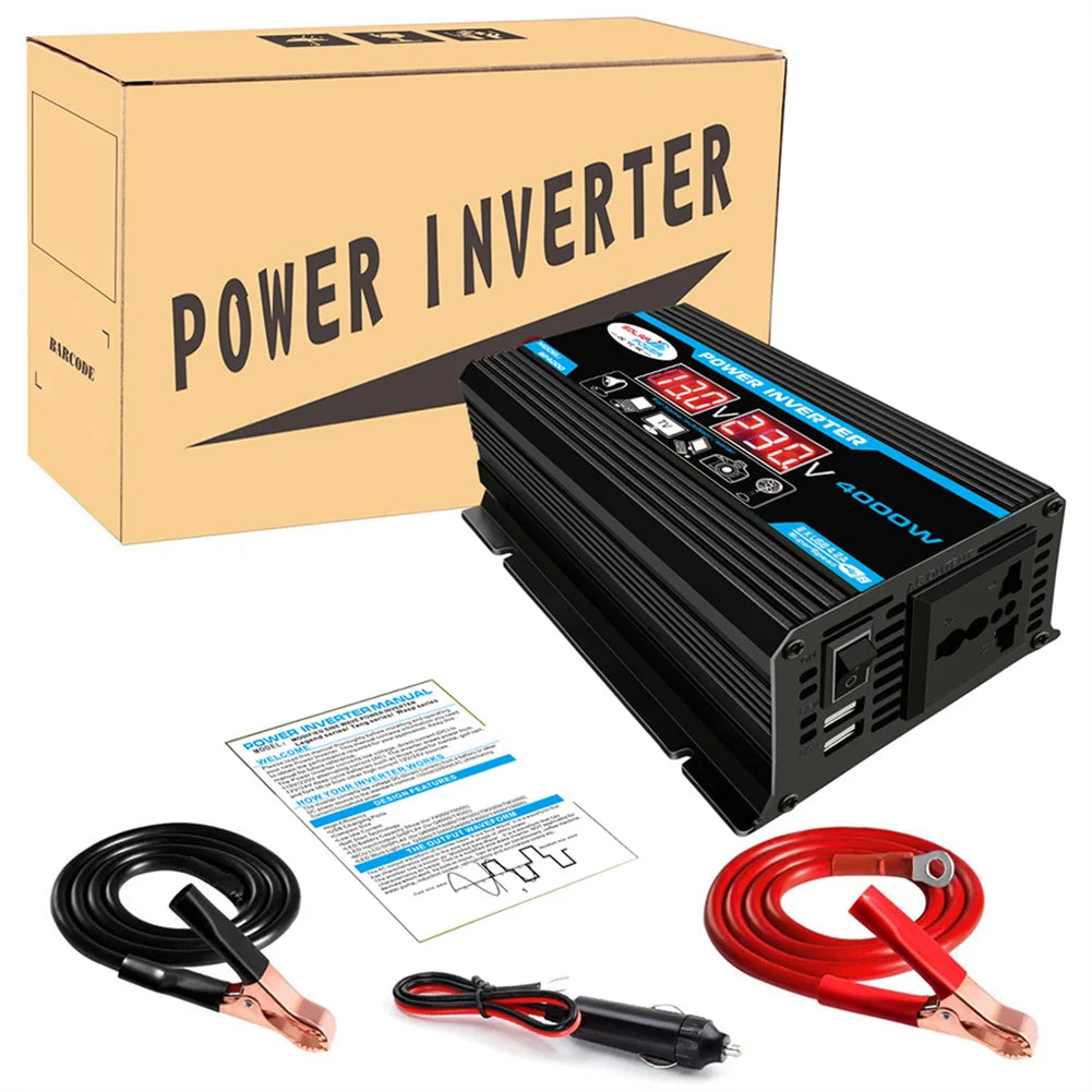 4000W Car Power Inverter DC 12V to AC 220V/110V Dual LCD Digital Display Voltage Transformer Car Charger Converter Adapter