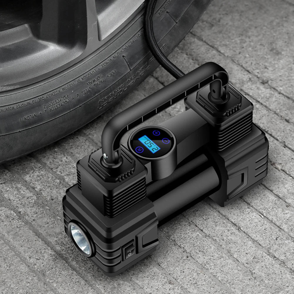 12V 150PSI Mini Air Compressor Dual Cylinder with LED Light Heavy Duty Tire Inflator Car Electric Air Pump Auto Inflatable Pump