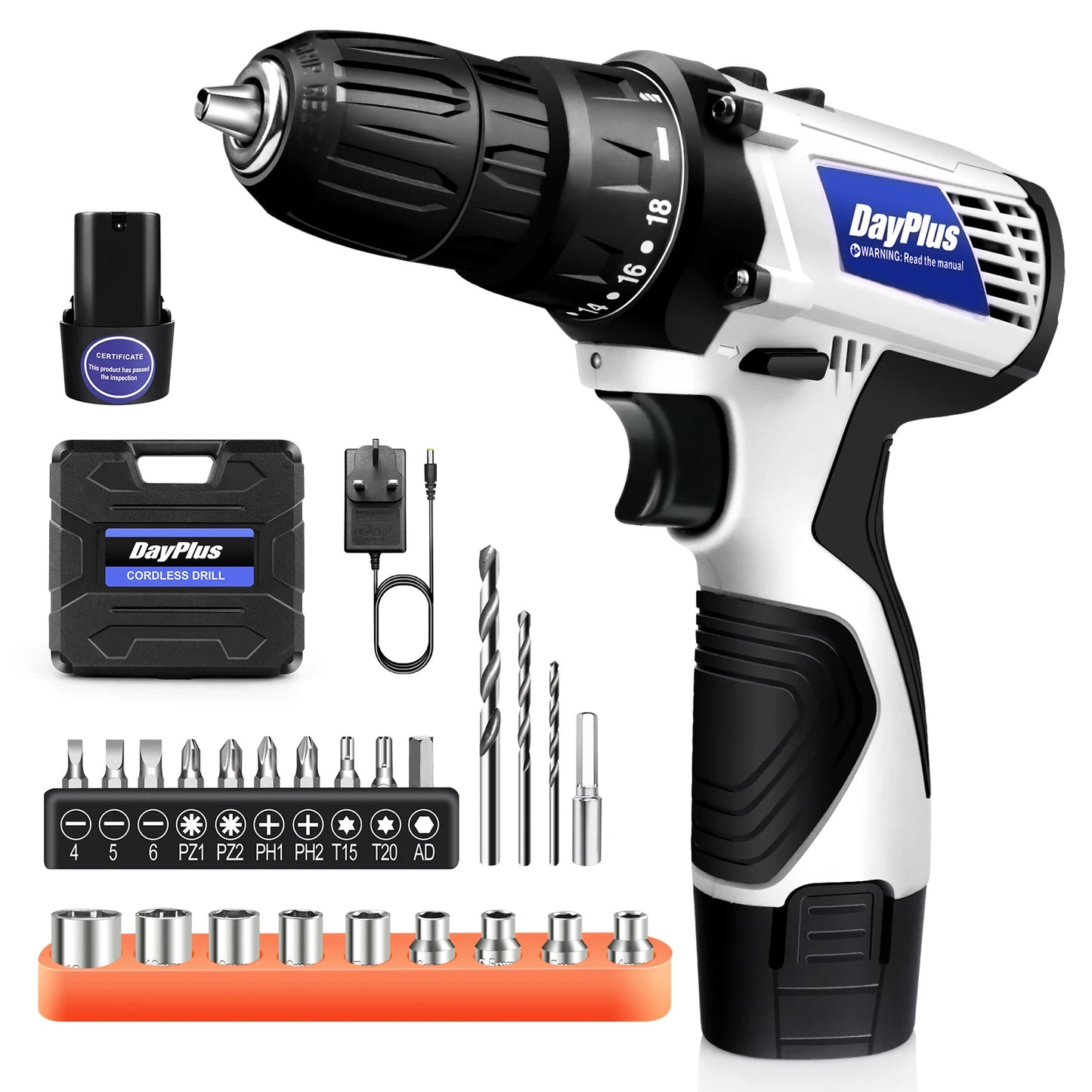 12V Cordless Drill Combo Cutter Electric Screwdriver Kit, 2 Variable Speed 18 + 1 Torque Setting, 23 Drill/Screwdriver Bits