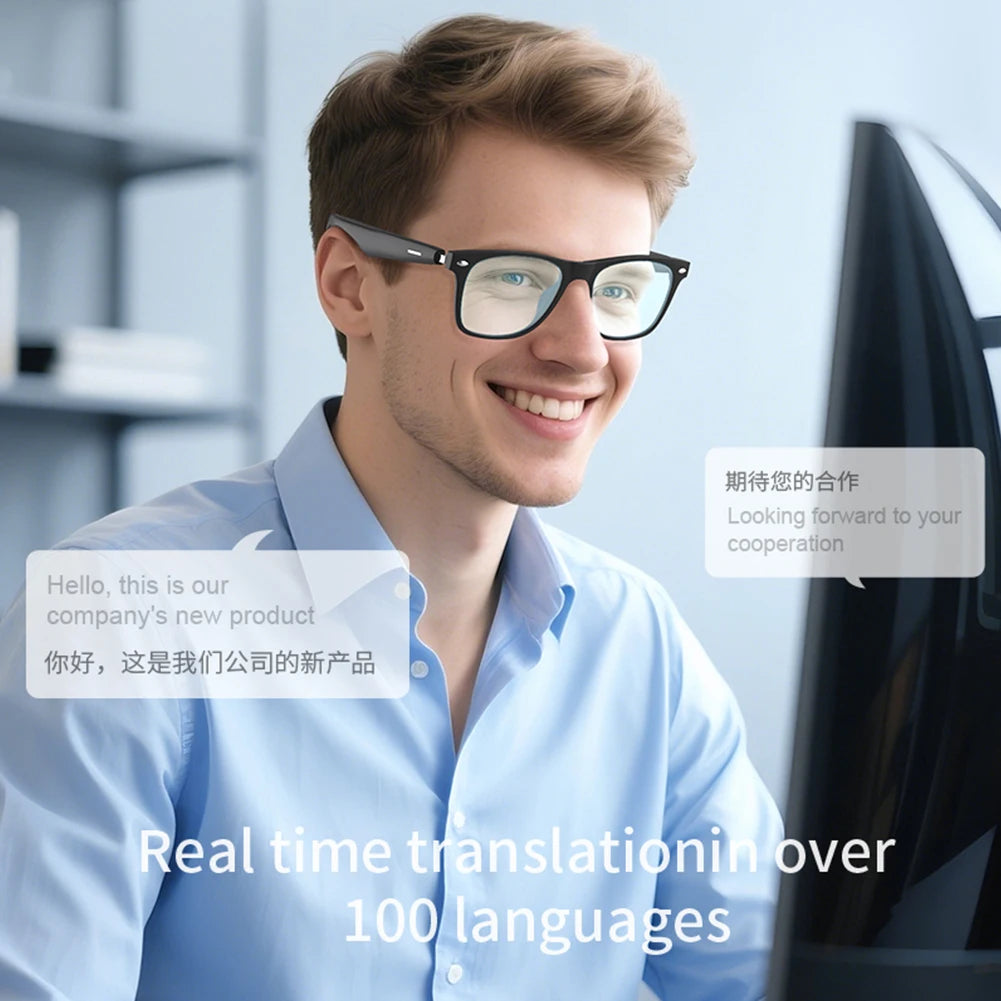 AI Intelligent Translation Glasses Music Headphones Glasses Bluetooth-Compatible Support Above 130 Languages for Outdoor Travel