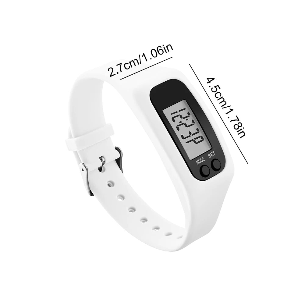 LED Pedometer Bracelet Walking Running Pedometer 12/24H Time Display Silicone Step Tracker Multi-Function for Outdoor Sports