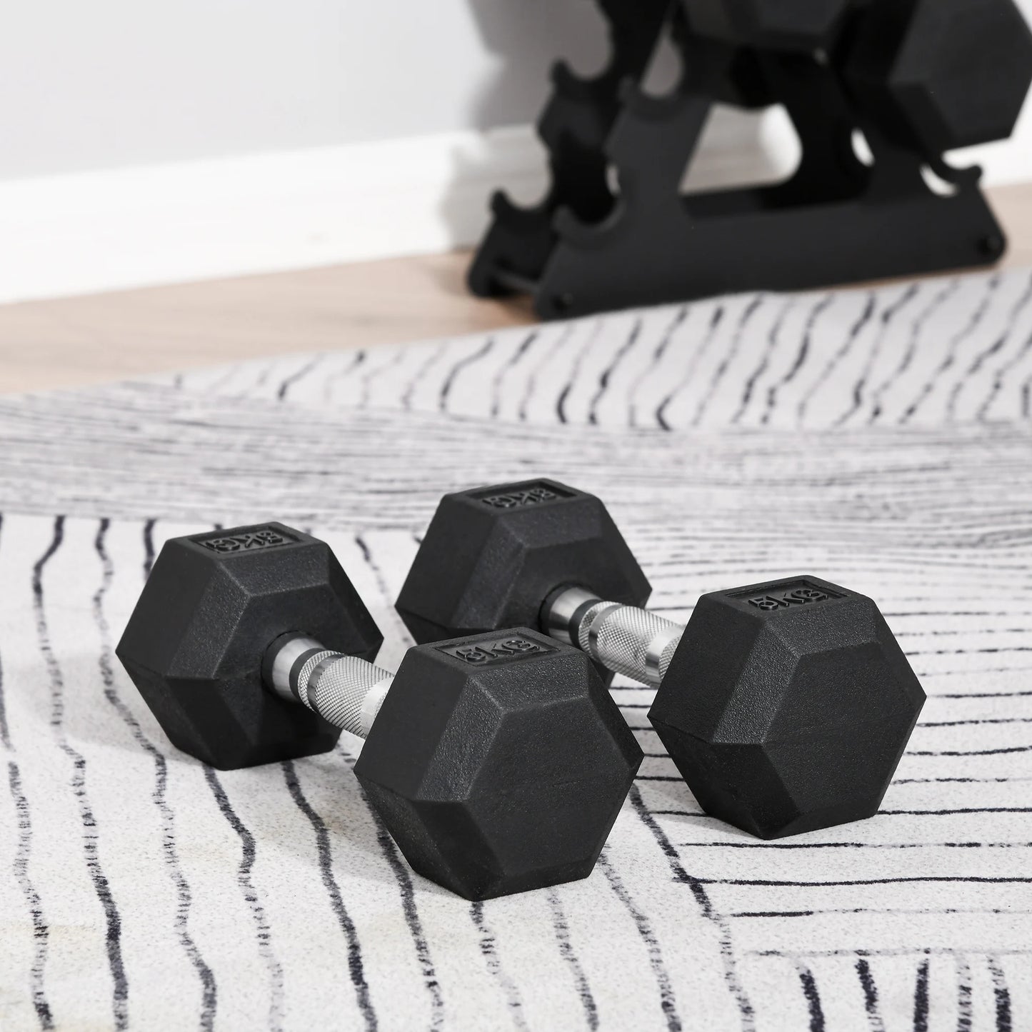 HOMCOM Rubber Dumbbell Sports Hex Weights Sets Home Gym Fitness Hexagonal Dumbbells Kit Weight Lifting Exercise (2 x 5kg)