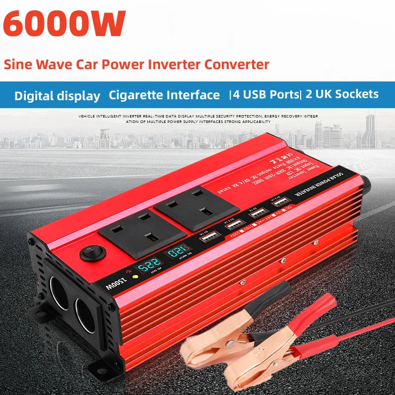 1500W Peak Power Inverter DC 12V to AC 220V 240V Automotive Converter with 2 LED Displays USB Port 4 2 AC Outlets