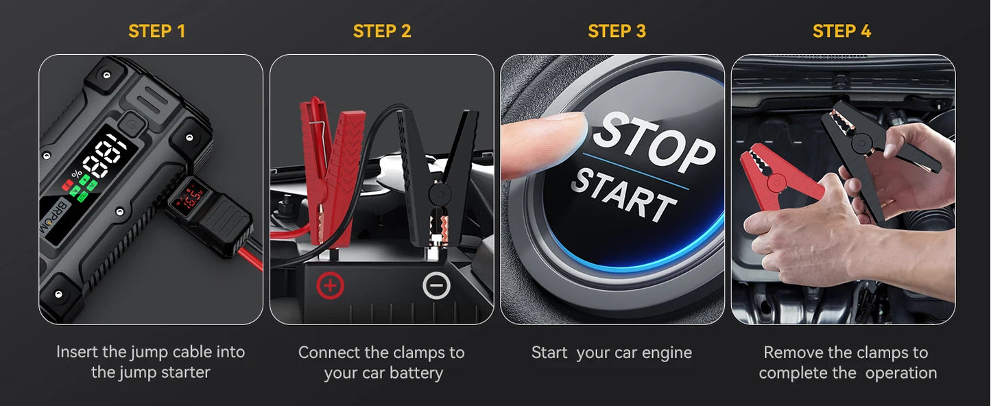 Car Jump Starter 6000A Peak 26800mAh 12V Auto Supercharger Battery Charger Jumper Box with Fast Charger Smart Jumper LED Screen