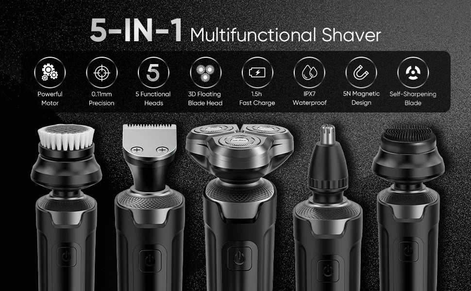 Sejoy Shaver Barber for Men 5 in 1 Electric Razor Rechargeable with Beard Trimmer Lithium Battery Portable Shavers for Travel
