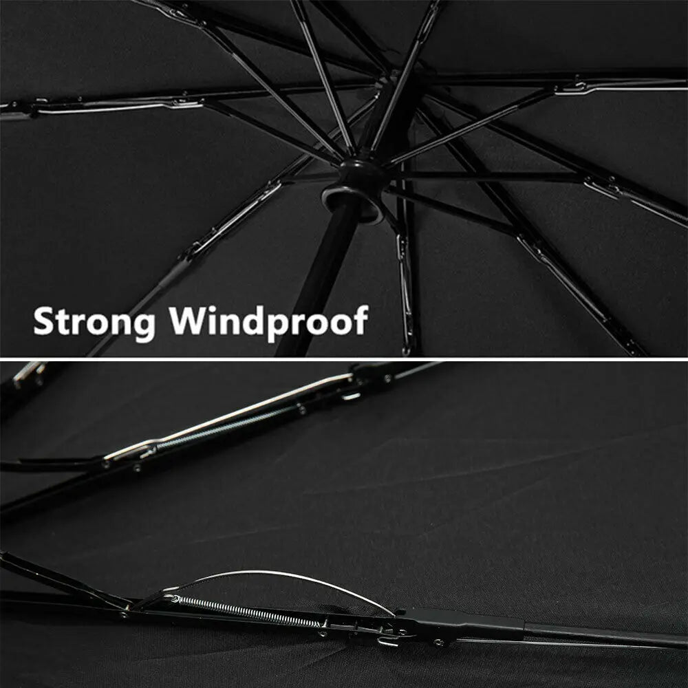 10 Ribs Strong Automatic Umbrella Auto Open Close Travel Compact Windproof Folding Umbrella Black