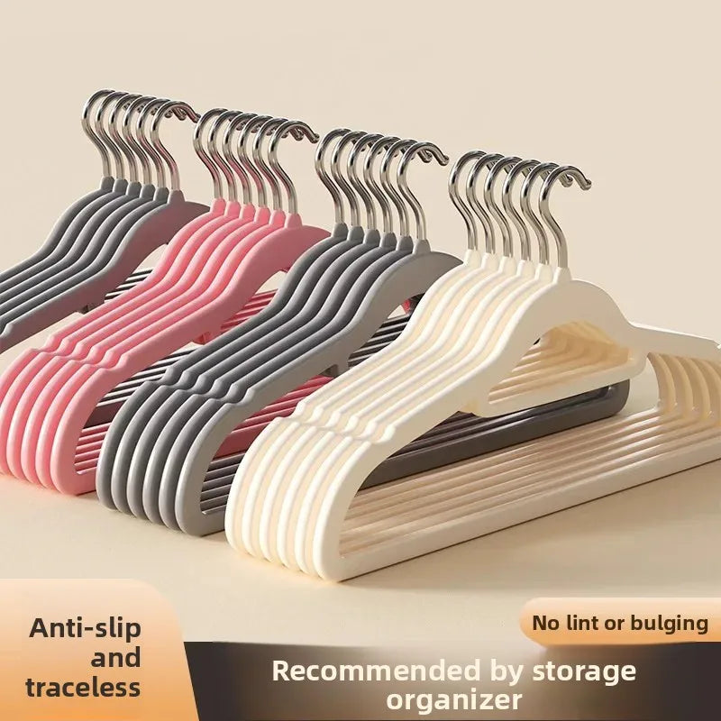 Home Use Flocking Clothes Hanger Anti-Slip Shirt Drying Rack Store Shoulder Corner Seamless Hanging Closet Storage Tool