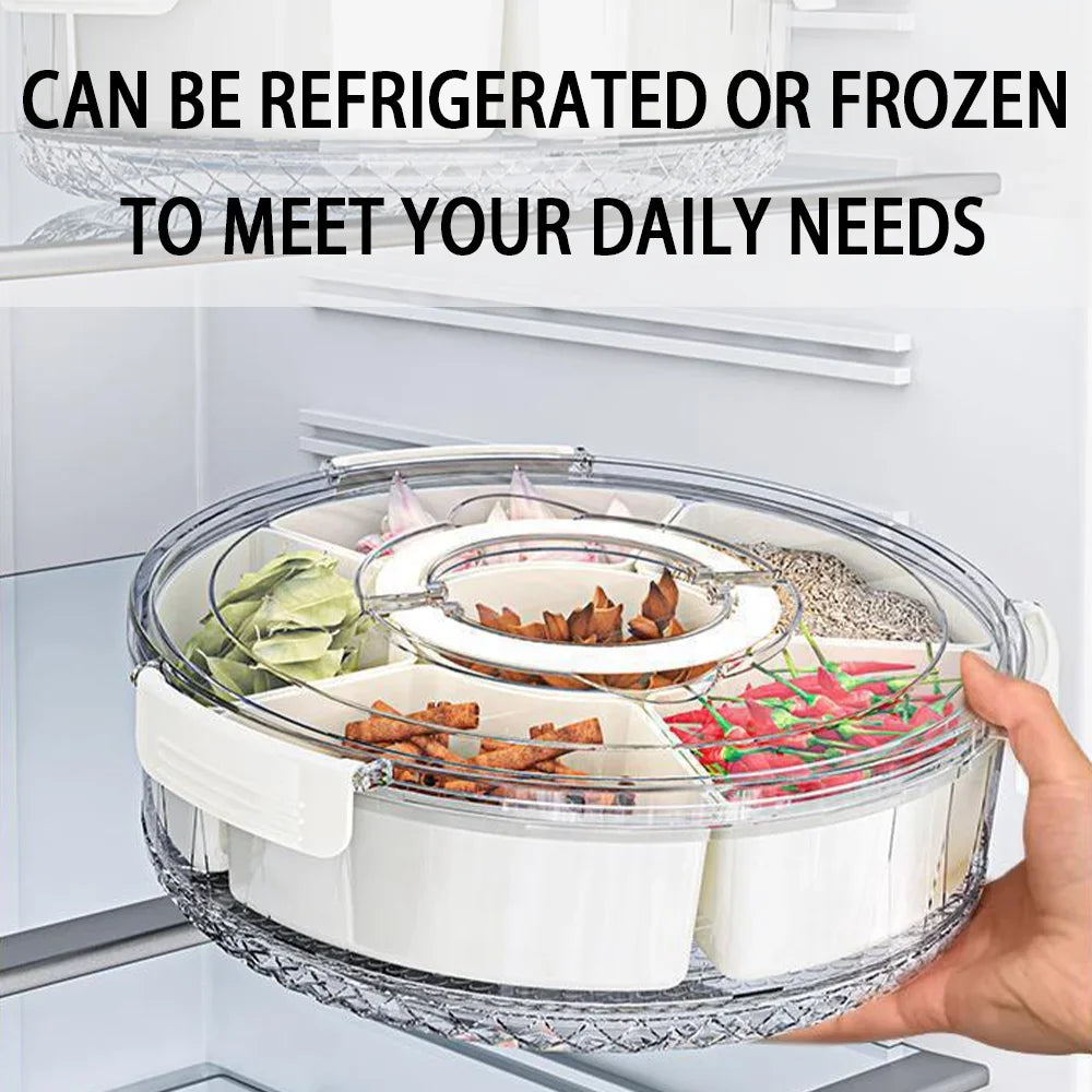 Six-Grid Food Storage Box With Handles Divided kitchen Container Compartments Stackable Snack Tray Removable and washable