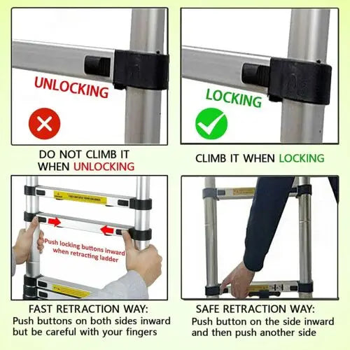 3.2M Telescopic Ladder 10.5FT Multi-Purpose Stainless Steel Telescoping Ladder Extendable Portable Sturdy Loft Ladder with EN131