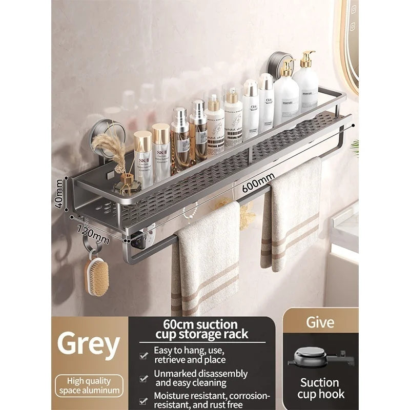 No Drill Suction Cup Suction Bathroom Rack Bathroom Shelf Toilet Space Aluminum Hanging Rack Bathroom Organizer Hang On The Wall