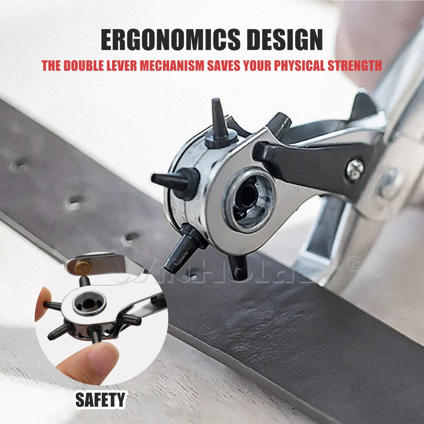 Revolving Leather 6 Sizes Hole Punch Plier Puncher Repair Tool Red For Belts DIY Leather Punch Band Canvas Cut Eyelet