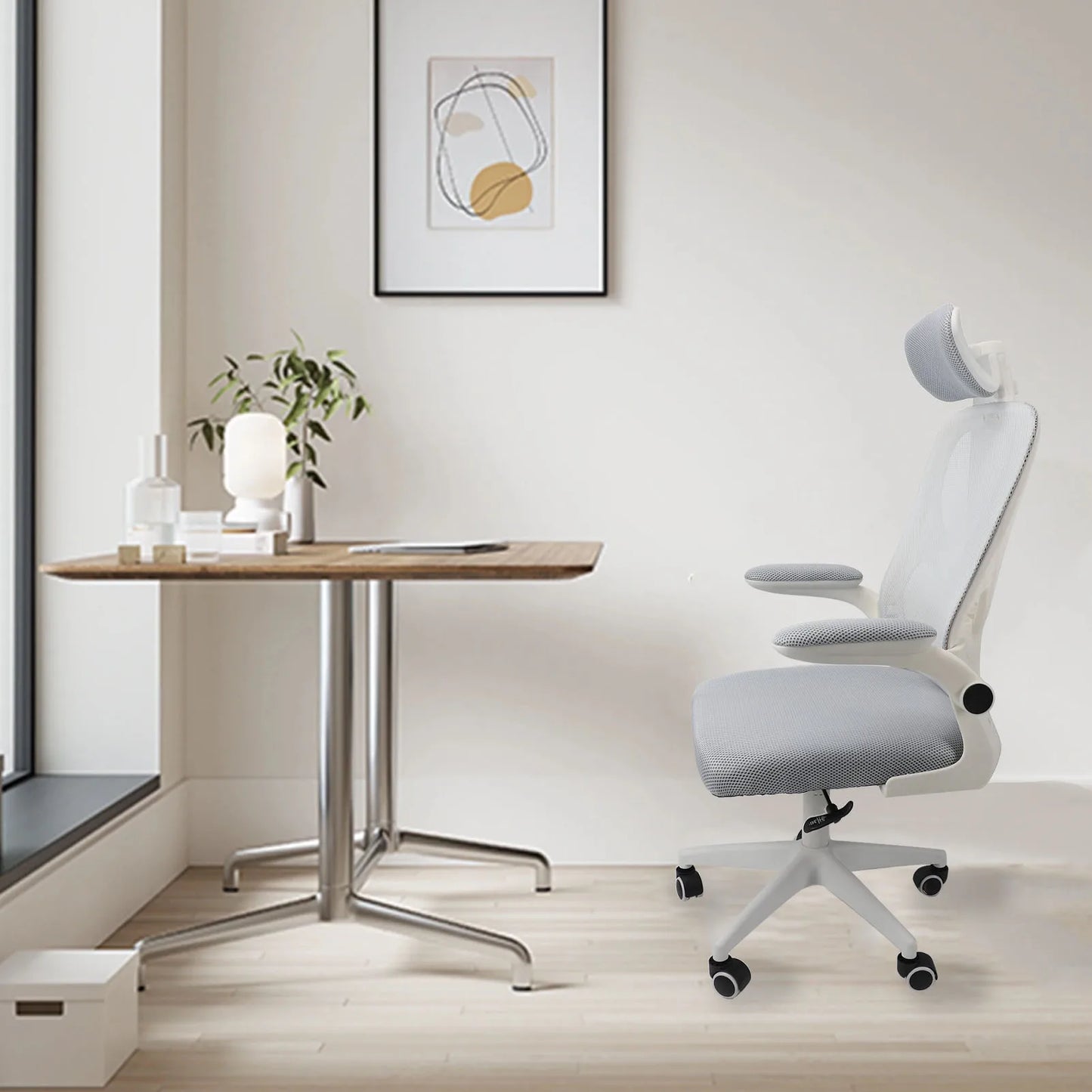 Computer Chair 90 Degree Rotating Armrests Elastic Lumbar Support Comfortable Chair 3D Headrest with 5 Wheels for Home