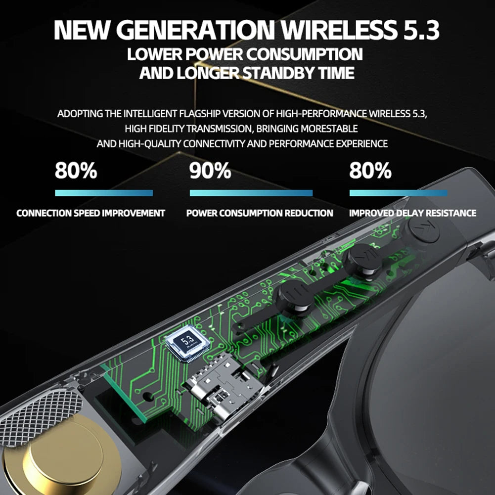 AI Intelligent Translation Glasses Built-in Microphone Speakers Earphone Glasses Music Sunglasses Wireless Headset for Men Women