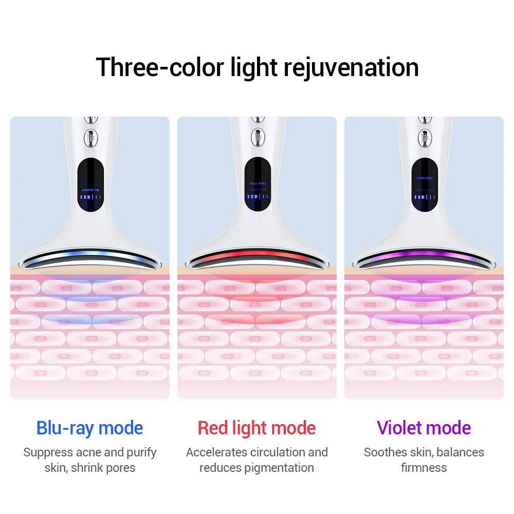 Neck Face Beauty Device 3 Colors LED Photon Therapy Skin Tighten Reduce Double Chin Anti Wrinkle Remove Skin Care Tools