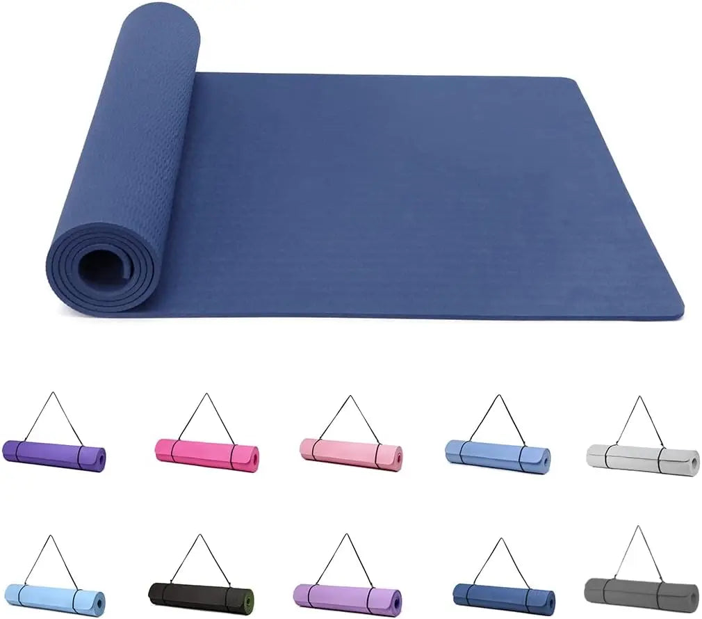Good Nite Yoga Mat Gymnastics Pilates Exercise Mat for Women Non-Slip Thick 6mm with Carry Strap Tpe 183 x 61 x 1cm