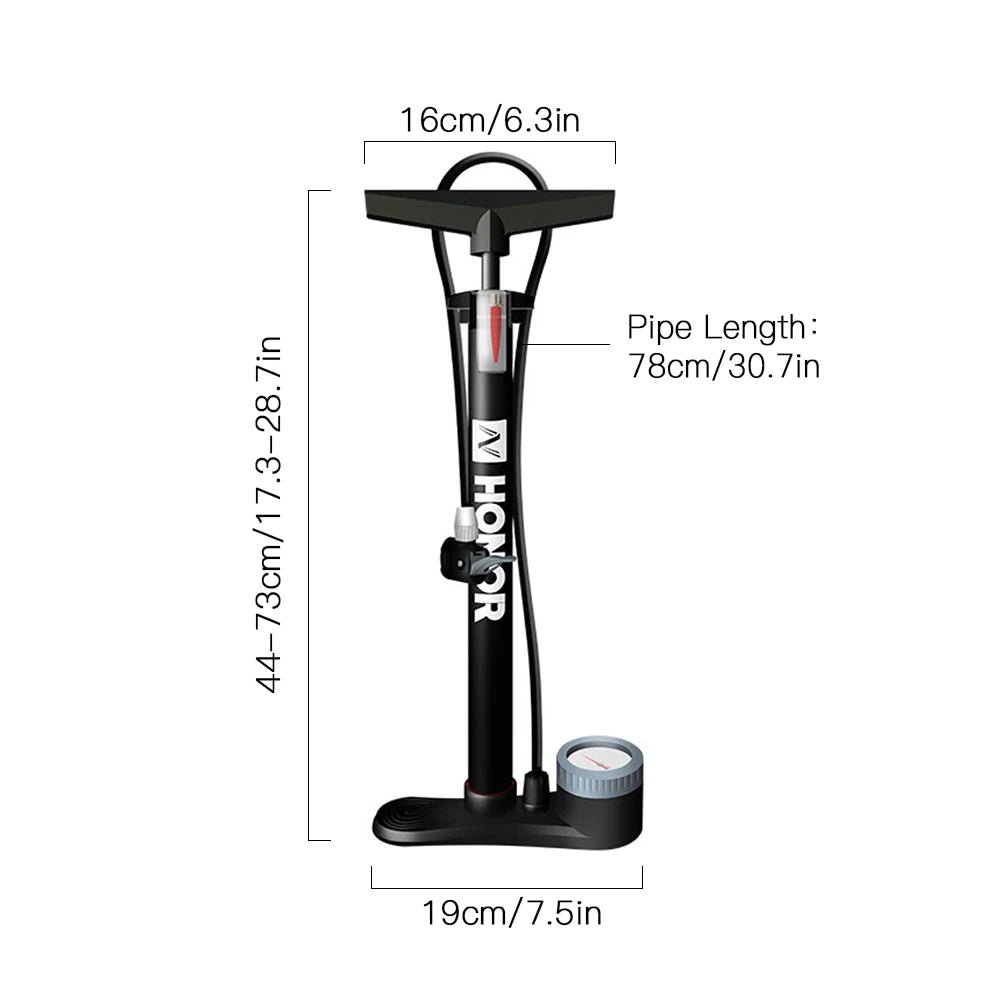 160PSI Bike Air Pump with Gauge Presta & Schrader Valves Bicycle Floor Pump Tire Tube Inflator with Multifunction Ball Needle Bi