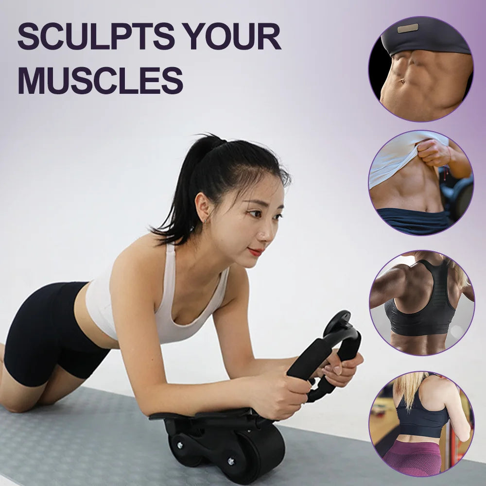 2-Wheel Ab Roller with Elbow Support Auto Rebound Abdominal Trainer Anti-Slip Handle & Counter Display for Core Workout