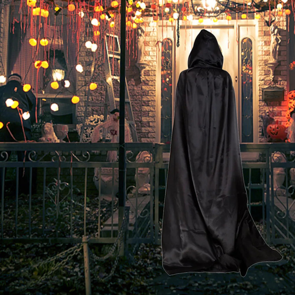 1 Piece of Halloween Cape With 3 Sizes Available It is a Black Grim Reaper Cloak Made of Party Satin Featuring a Stand-up Collar
