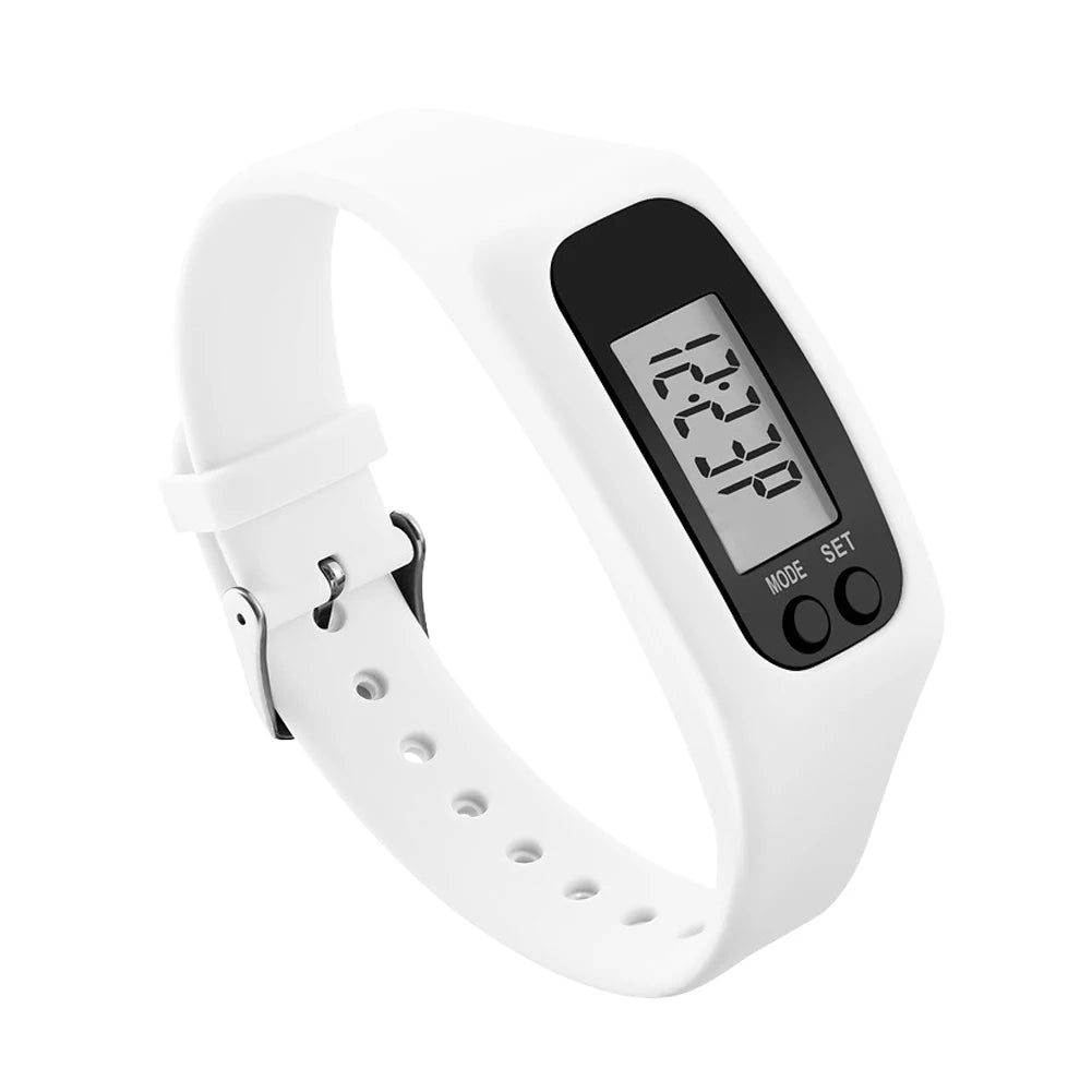 LED Pedometer Bracelet Walking Running Pedometer 12/24H Time Display Silicone Step Tracker Multi-Function for Outdoor Sports