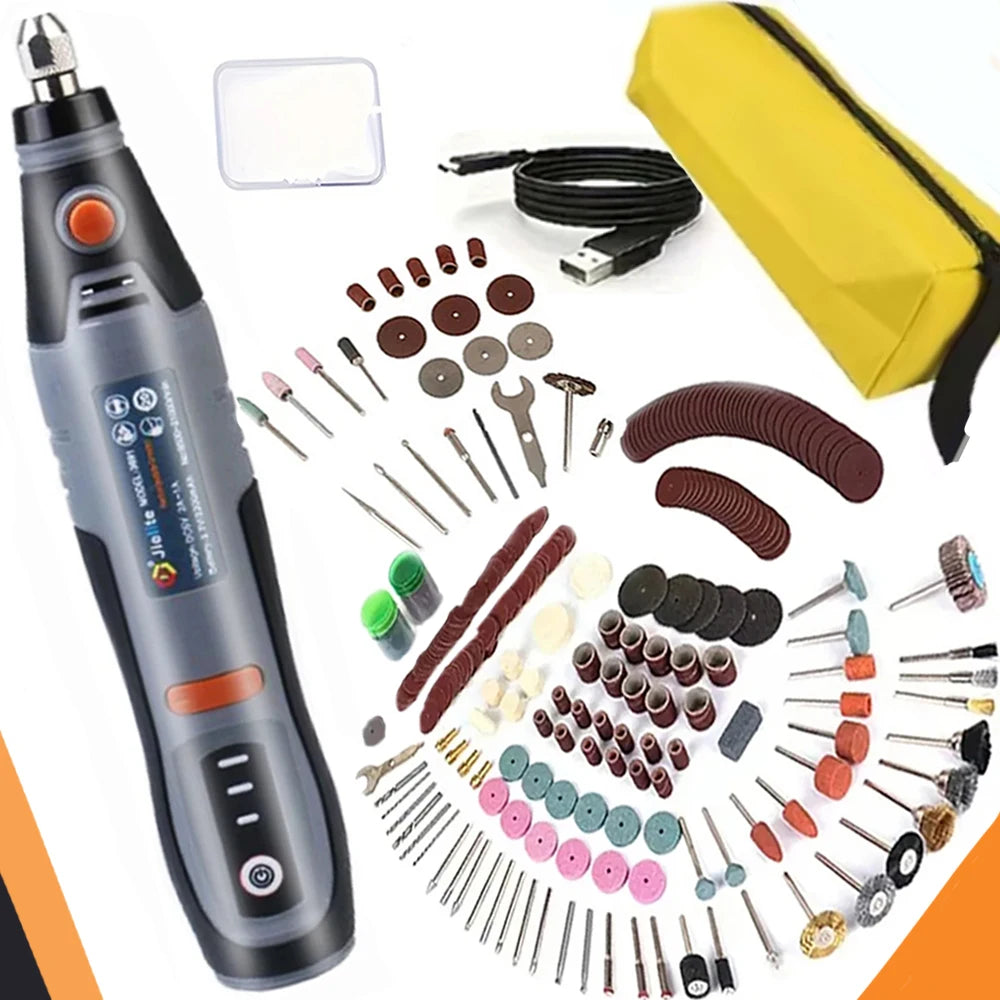 JANGKLIFE USB Cordless Rotary Tool Dremel Mini Drill Engraving Pen Electric Mini Wireless Drill with Accessories DIY Set