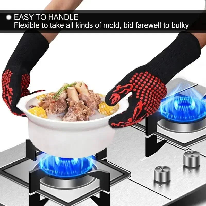 1pc Heat Resistant Oven Gloves Cut Resistant Non-Slip Silicone BBQ Gloves for Kitchen Grill Camping Cookware