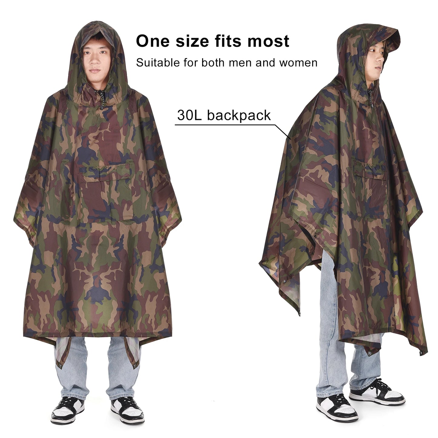 Hooded Lightweight Rain Poncho with Pocket | Waterproof Rain Gear & Sun Shelter for Camping, Hiking & Travel