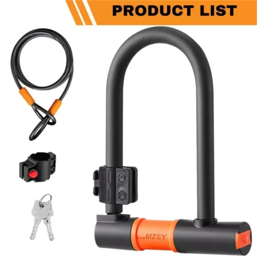Heavy Duty U Shaped Bike Lock Bicycle D-Lock with Two Keys 1.2M Cable Bracket Anti-theft Bike Lock Cable Set