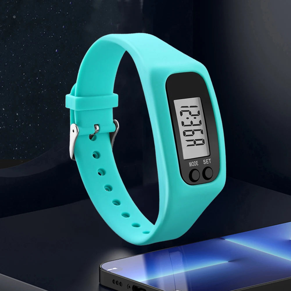 LED Pedometer Bracelet Walking Running Pedometer 12/24H Time Display Silicone Step Tracker Multi-Function for Outdoor Sports