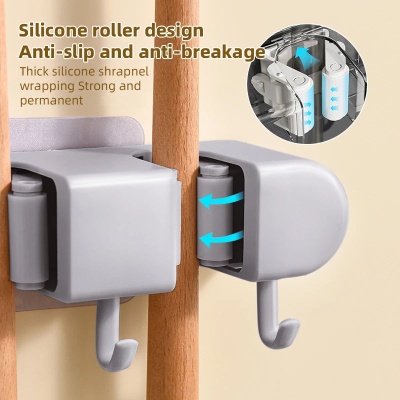 Wall Mounted Mop Organizer Broom Holder Mop Clip Stand Brush Rack Hanging Pipe Hook Kitchen Storage Bathroom Accessories Tools