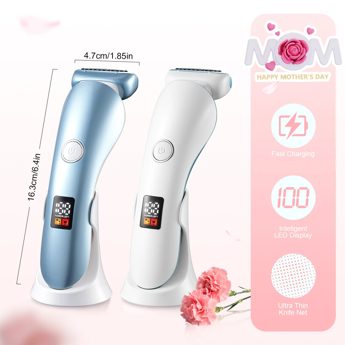 5-in-1 Women's Electric Shaver - Wet and Dry Removal of Face, Eyebrows, Legs and Armpits - Portable Bikini Trimmer, Rechargeable USB Charging, Stainless Steel Blade, Gentle and Effective Shaving, Pink Gift Box Includes, Bikin