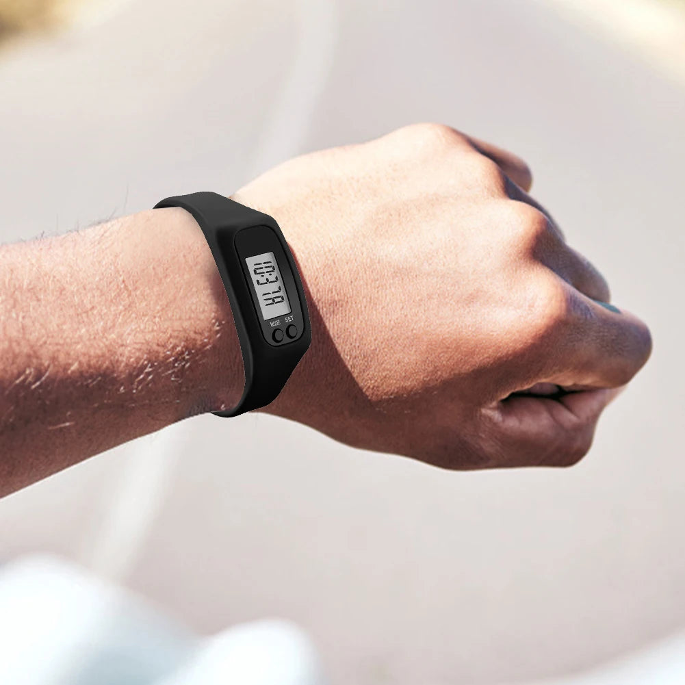 LED Pedometer Bracelet Walking Running Pedometer 12/24H Time Display Silicone Step Tracker Multi-Function for Outdoor Sports