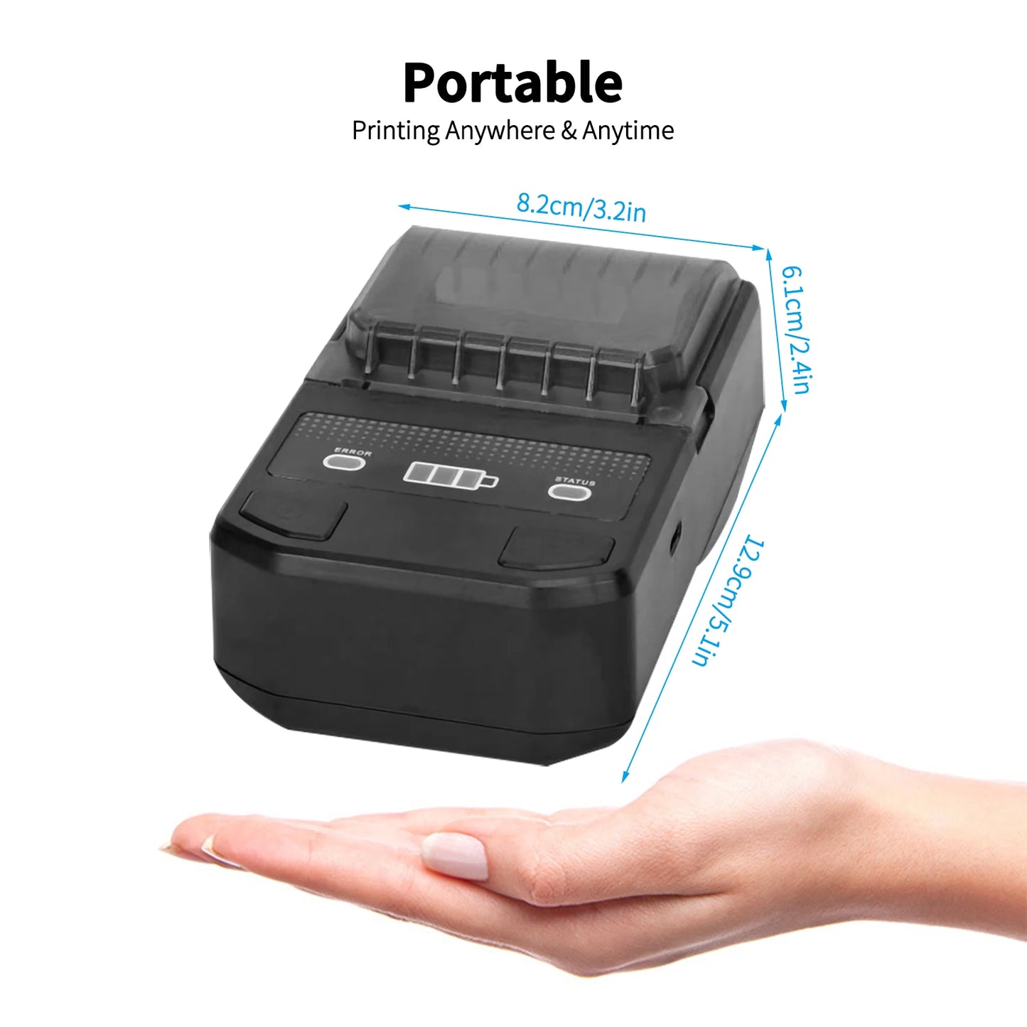 Portable 58mm Thermal Label Maker Wireless BT Mini Label Printer Barcode Printer w/Rechargeable Battery for Android iOS Windows