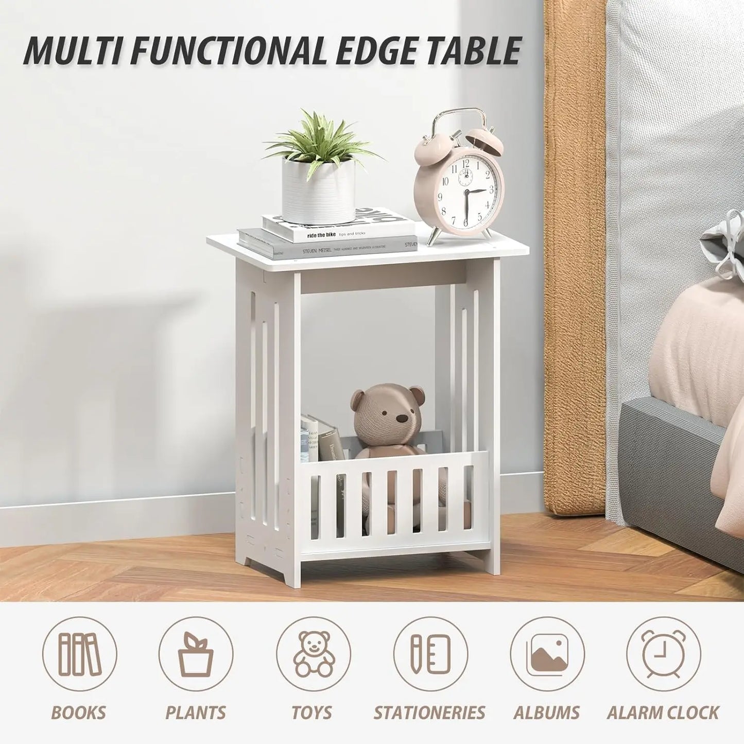 Bedside Tables white Nightstand Storage Display Unit Side Table End Table for Home 22*34*40cm