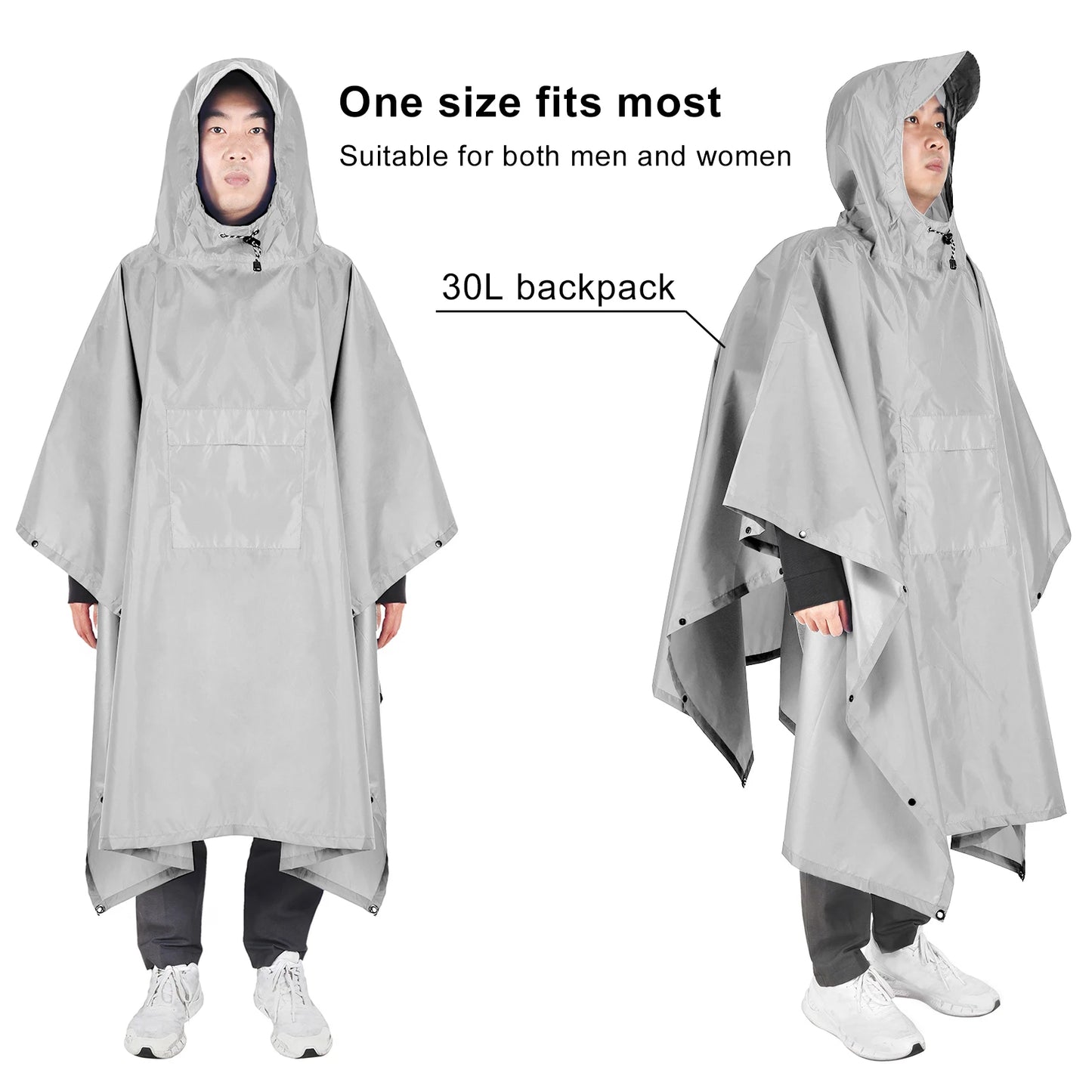 Hooded Lightweight Rain Poncho with Pocket | Waterproof Rain Gear & Sun Shelter for Camping, Hiking & Travel