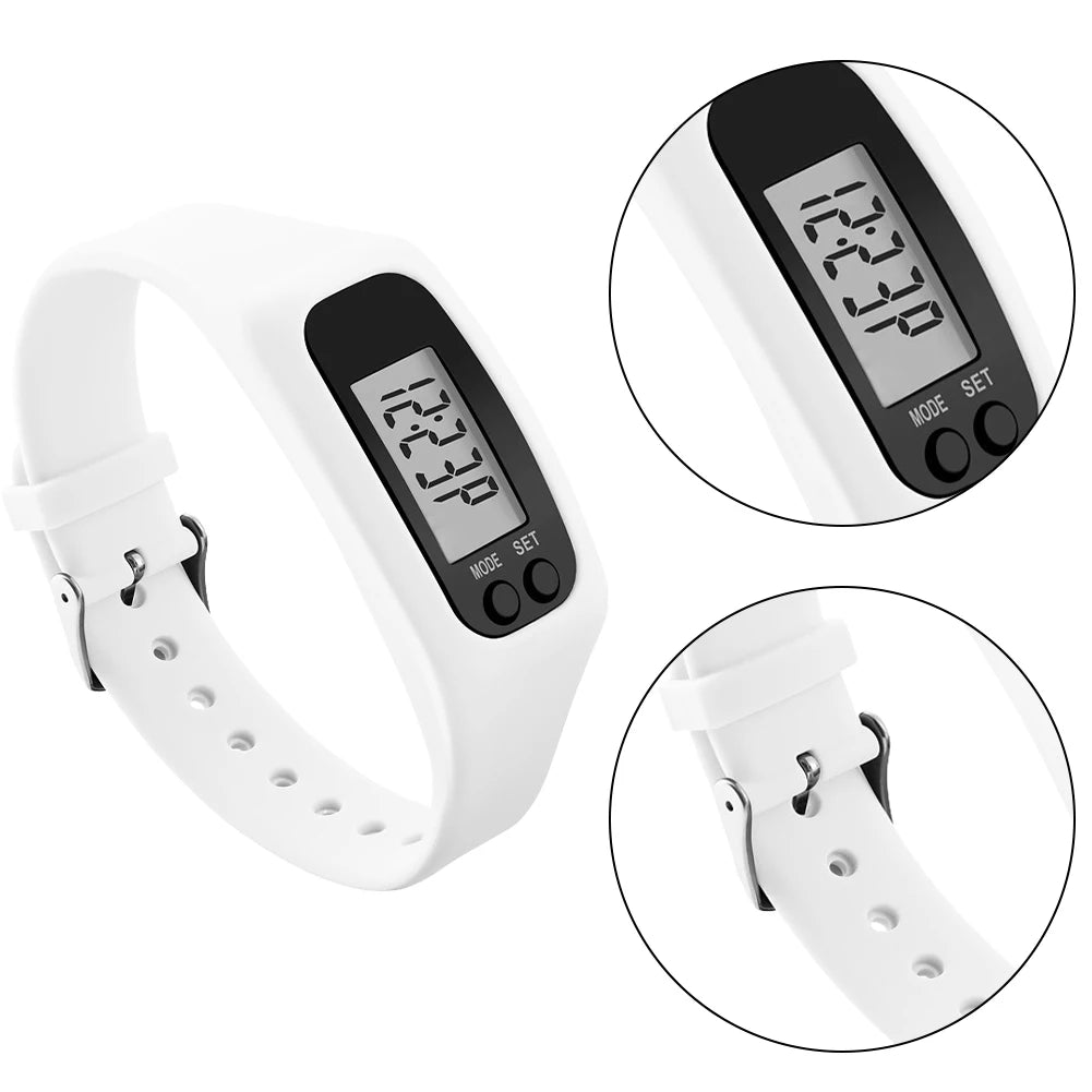 LED Pedometer Bracelet Walking Running Pedometer 12/24H Time Display Silicone Step Tracker Multi-Function for Outdoor Sports