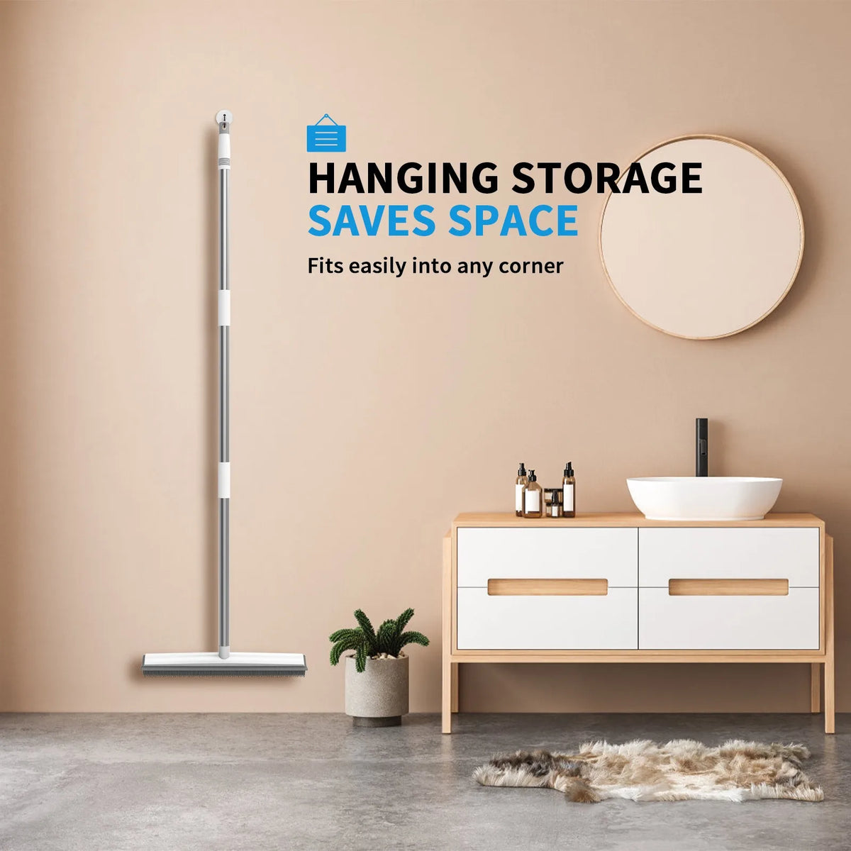 Telescopic Rubber Broom with Squeegee, Carpet Rake Pet Hair Fur Remover Broom Magic Clean Sweeper Floor Cleaning Squeegee Wiper Toilet Bathroom Mops