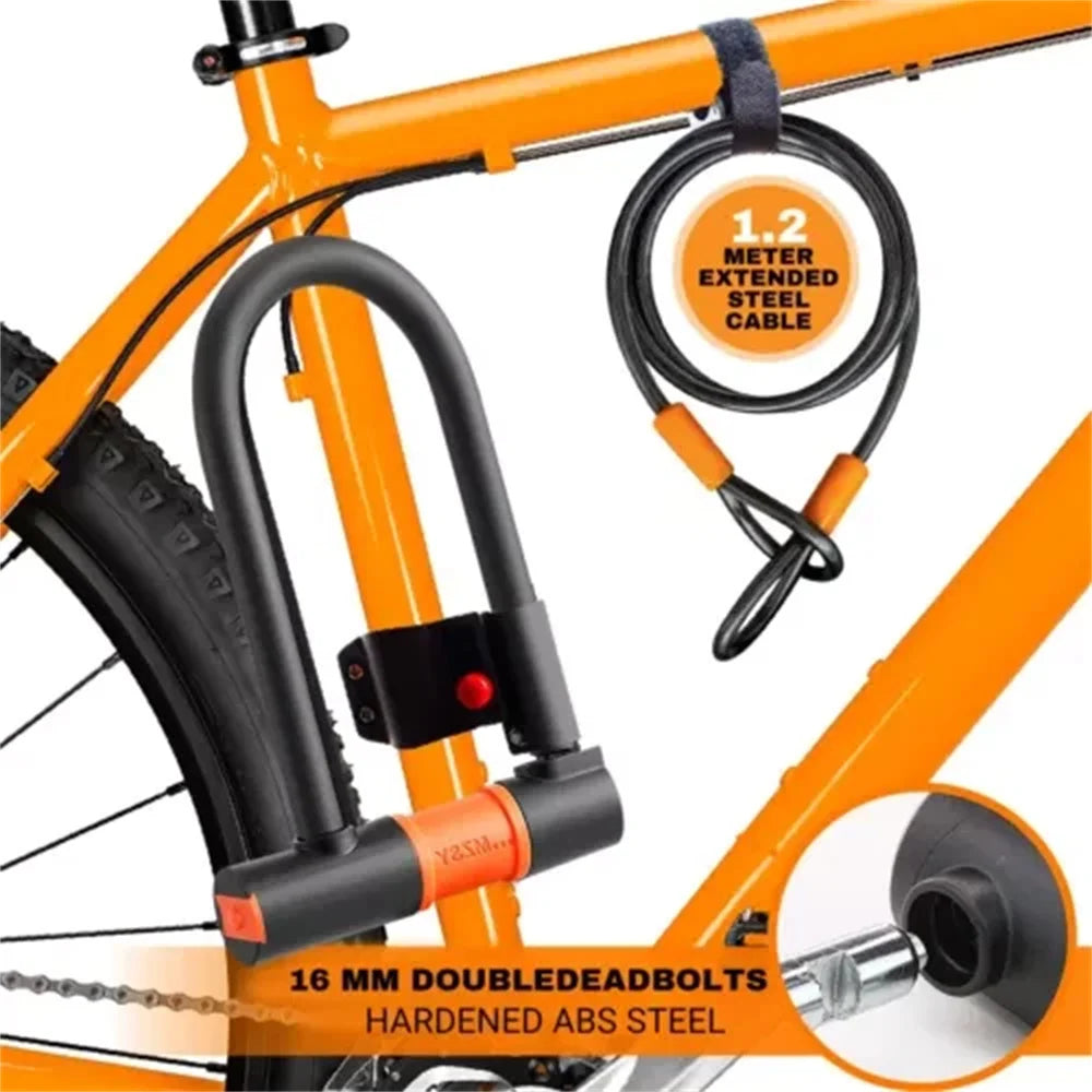 Heavy Duty U Shaped Bike Lock Bicycle D-Lock with Two Keys 1.2M Cable Bracket Anti-theft Bike Lock Cable Set