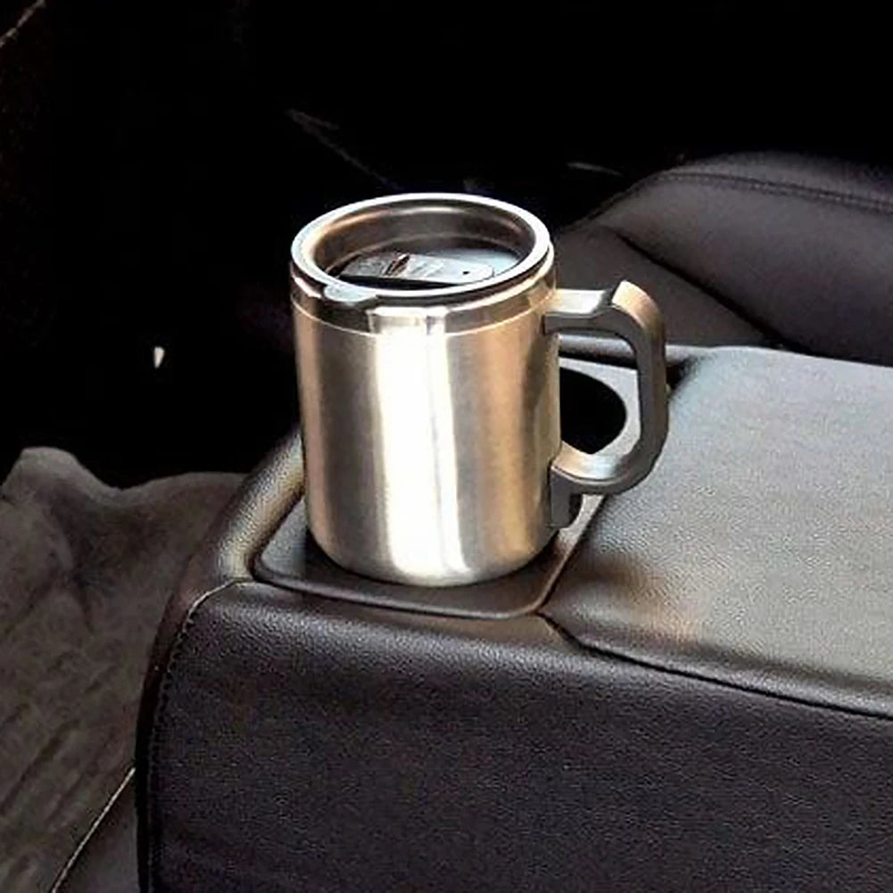 450ml Electric In-car Travel Heating Cup by Cigarette Lighter Plug Stainless Steel Vehicle Heated Coffee Cup 12V Car Heated Mug