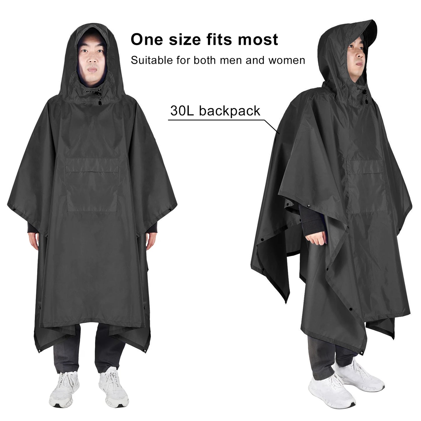 Hooded Lightweight Rain Poncho with Pocket | Waterproof Rain Gear & Sun Shelter for Camping, Hiking & Travel