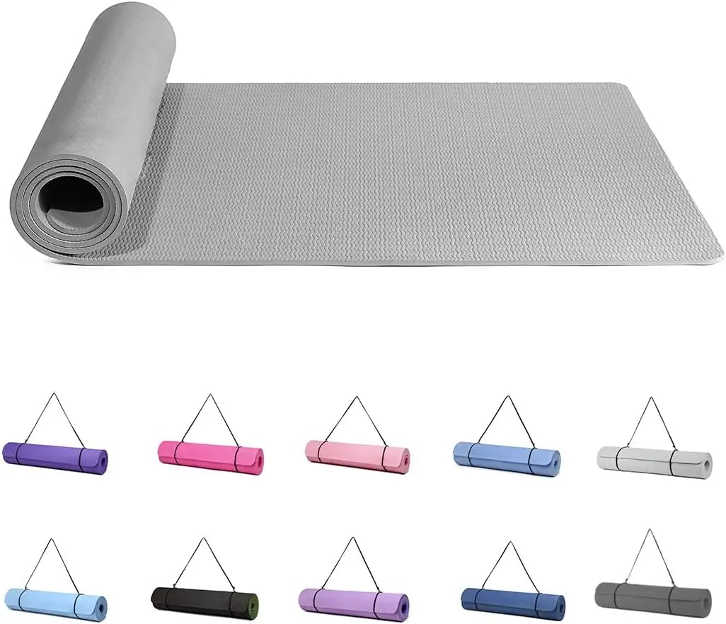 Good Nite Yoga Mat Gymnastics Pilates Exercise Mat for Women Non-Slip Thick 6mm with Carry Strap Tpe 183 x 61 x 1cm