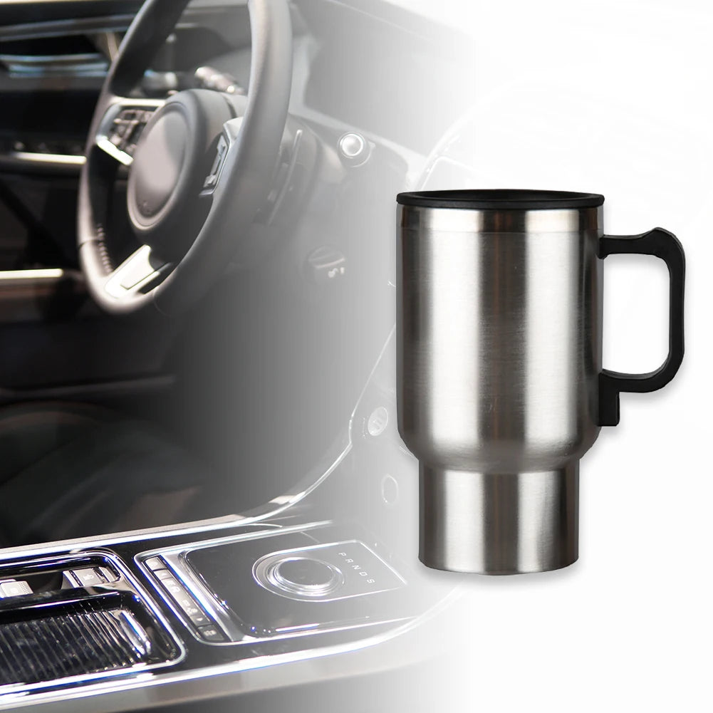 450ml Electric In-car Travel Heating Cup by Cigarette Lighter Plug Stainless Steel Vehicle Heated Coffee Cup 12V Car Heated Mug